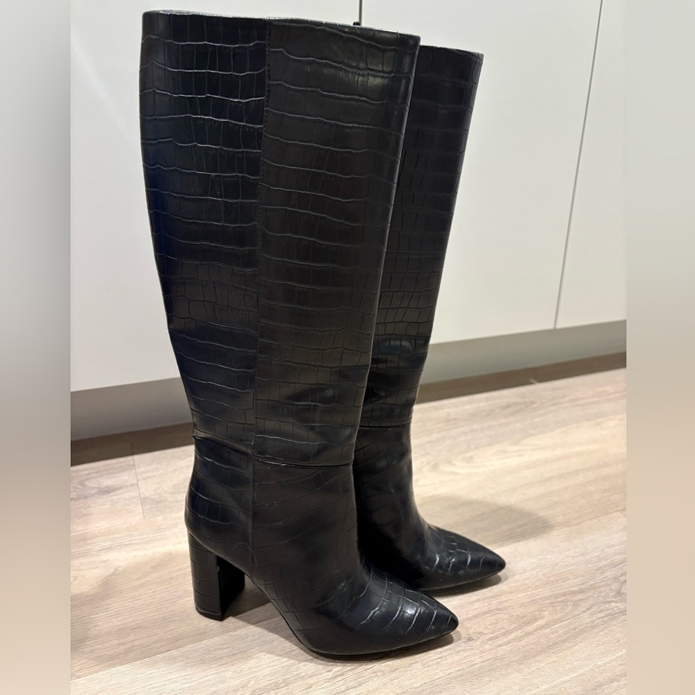 H&M Black Croc-Embossed Knee-High Boots
